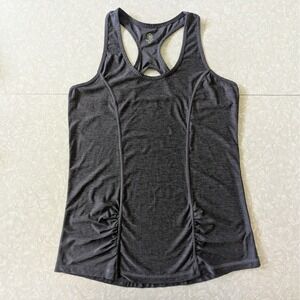 Gaiam Racerback Athletic Yoga Tank Top Charcoal Gray Ruched Keyhole M
